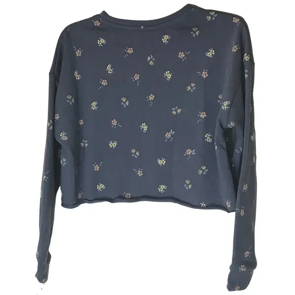 Colsie Women's Long Sleeve Fleece Lounge Sweatshirt Blue With Flowers XS New - Picture 2 of 13